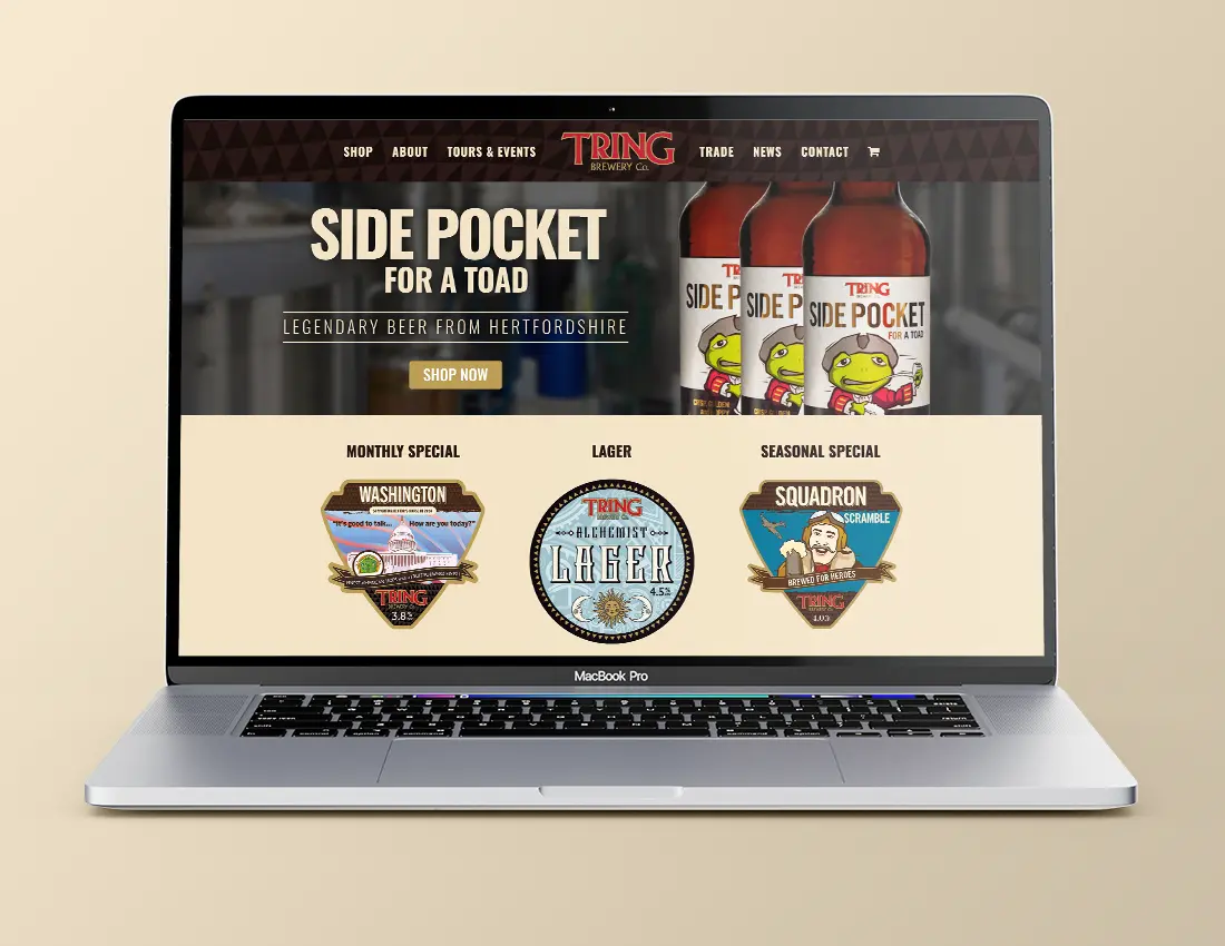 Tring Brewery website design hero image by 349 Design, Hertfordshire