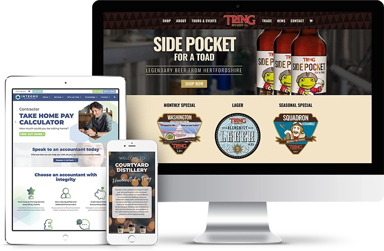 Responsive website design mockup displayed on Apple devices – 349 Design, Hertfordshire