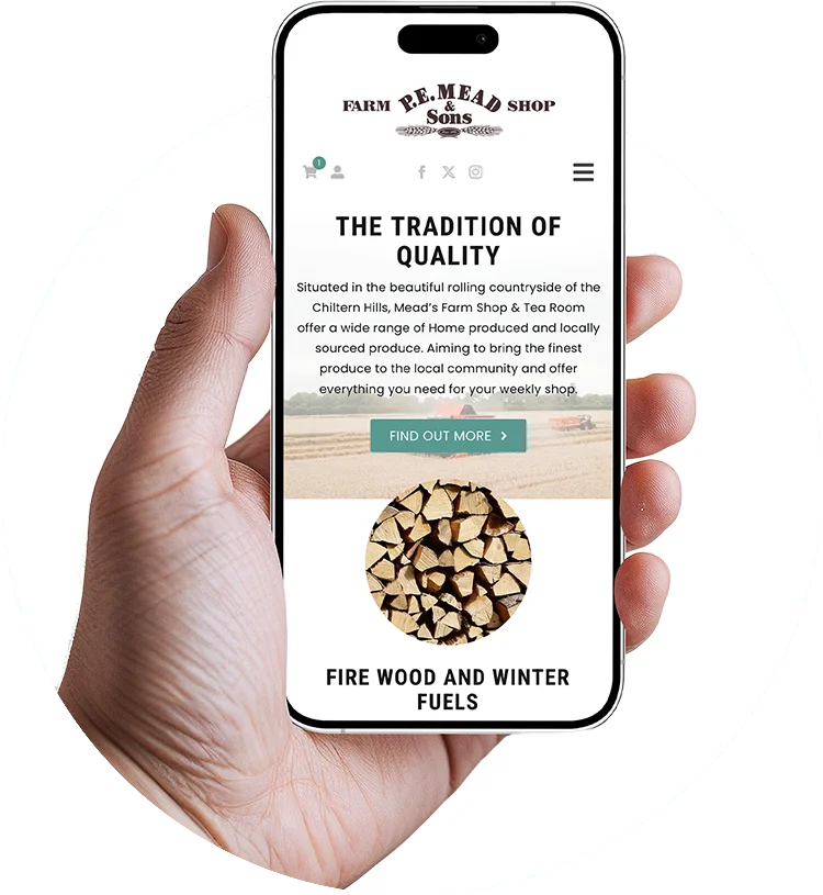 Mobile website design for P.E. Mead & Sons displayed on a smartphone mockup created by 349 Design