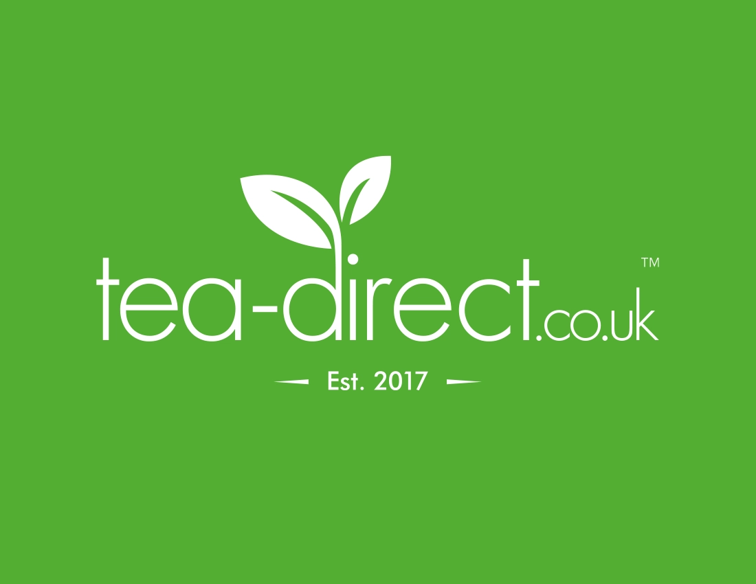 Tea Direct white logo on green background
